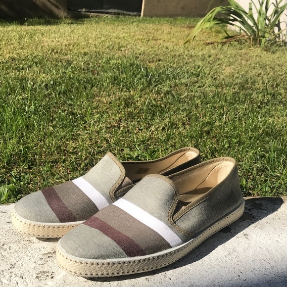 FRAU Tan Brown  striped Canvas Loafers Shoes (44)11/11.5 - Picture 1 of 4